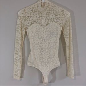 GUESS Open Back Cream Lace Bodysuit